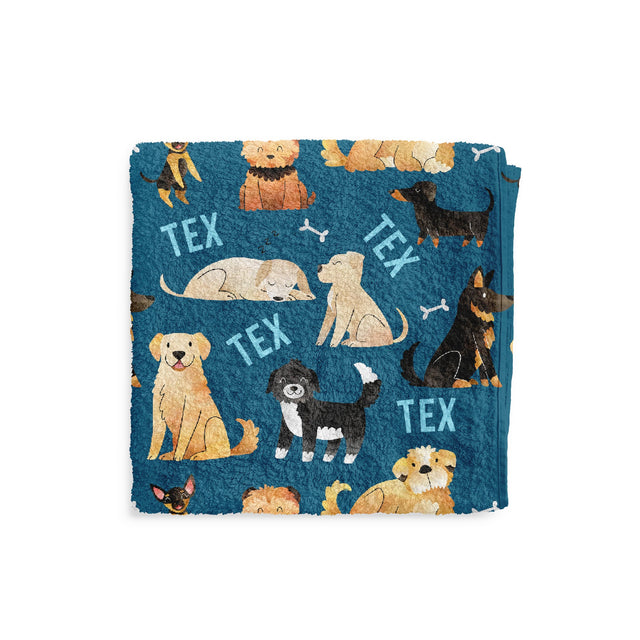 BLUE MULTI DOG PRINT CUSTOM DOG TOWEL