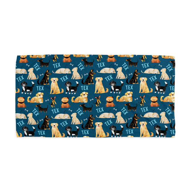 BLUE MULTI DOG PRINT CUSTOM DOG TOWEL