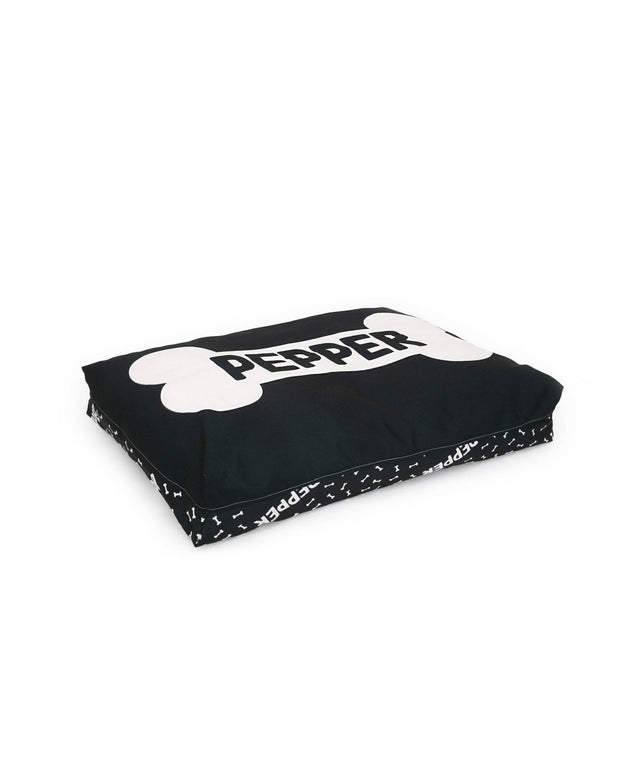 BONES BLACK PERSONALISED DOG BED