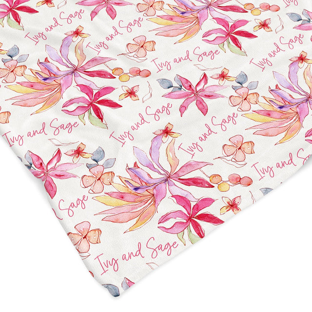 PINK FLOWER PRINT CUSTOM DOG BLANKET