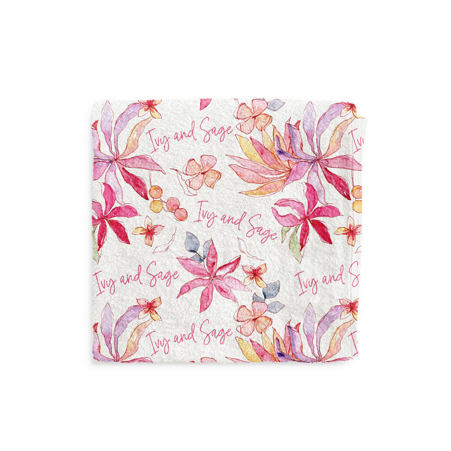 PINK FLOWER PRINT CUSTOM DOG TOWEL