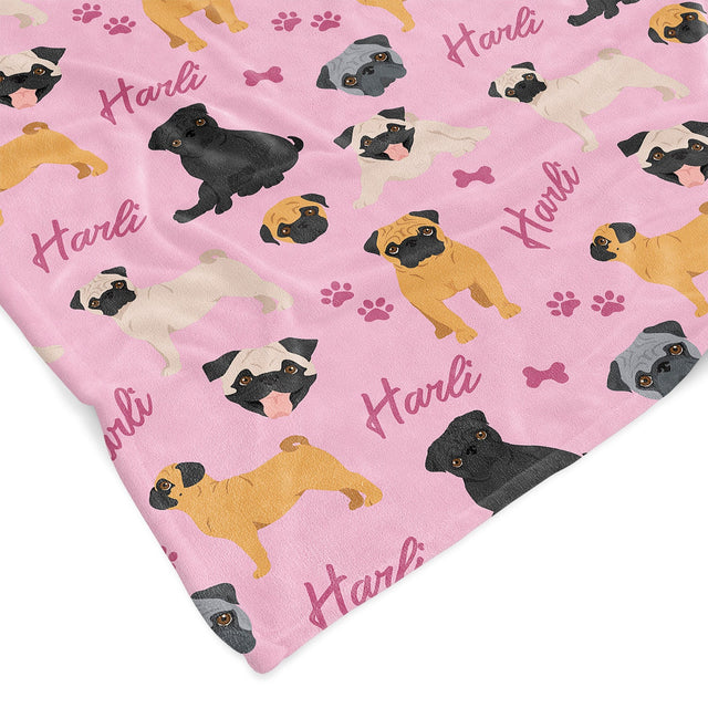 PUG PRINT CUSTOM DOG BLANKET