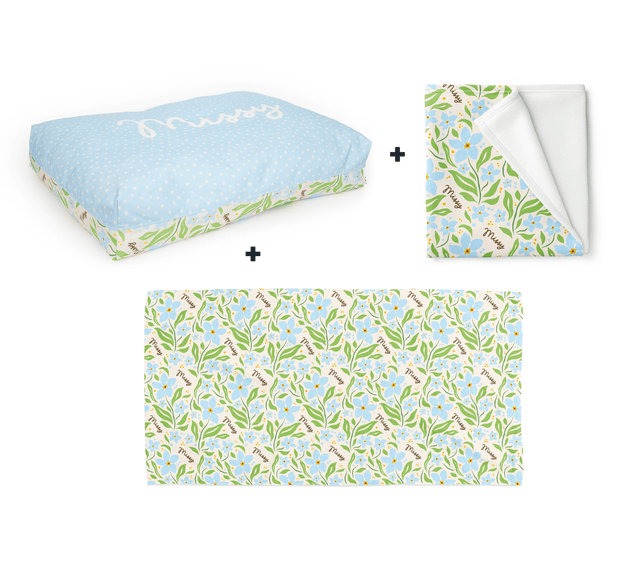 PERSONALISED PET BUNDLE - BLUE FLORAL - Fuzzhous