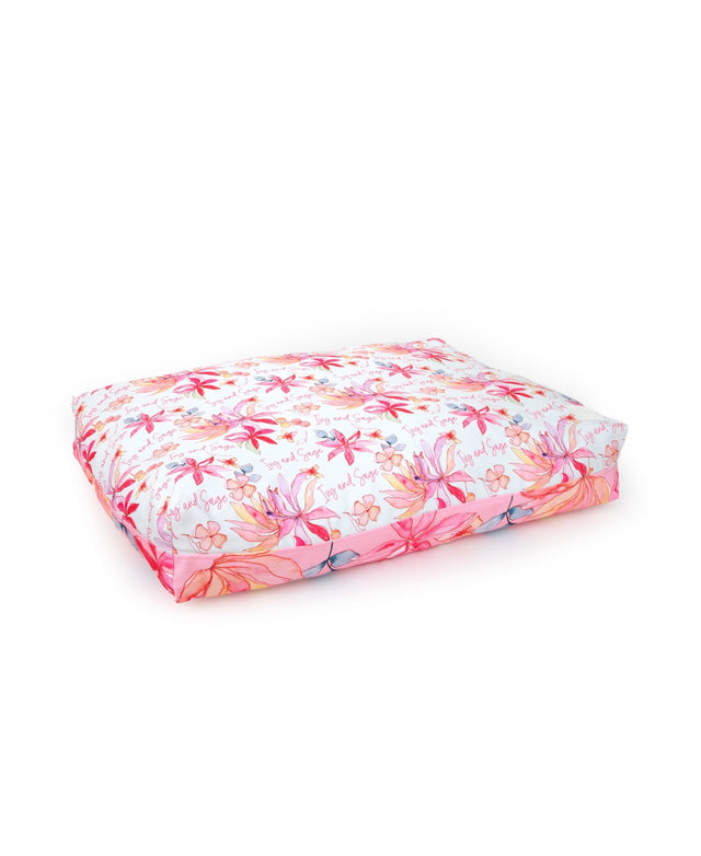 PINK FLOWER PERSONALISED DOG BED